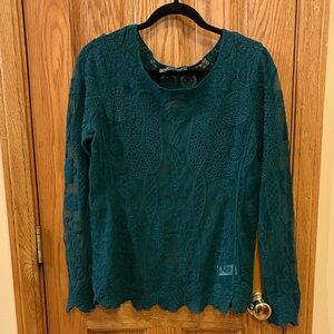 Maurices Deep Teal Floral Lace Blouse